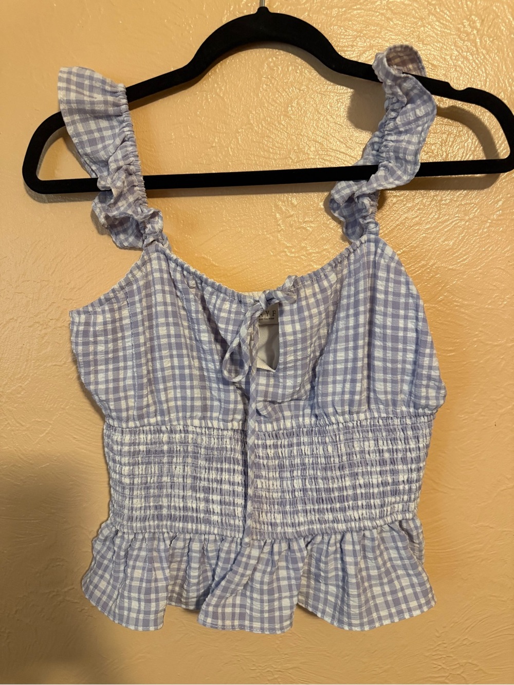 Wayf Light Blue Gingham Smocked Ruffle Tank